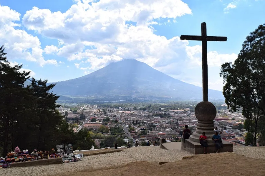 cerra de la cruz in guatemala, crucifix in foreground