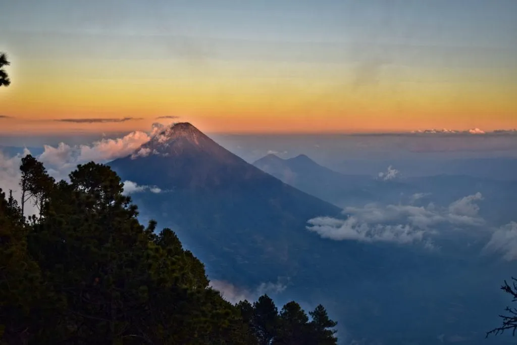 sunrise as seen from volcano acatenango hiking trail