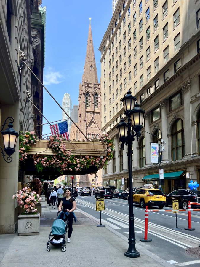 kate storm with stroller midtown new york city