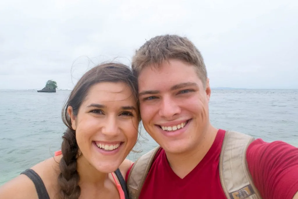 selfie of kate storm and jeremy storm on a beach in panama