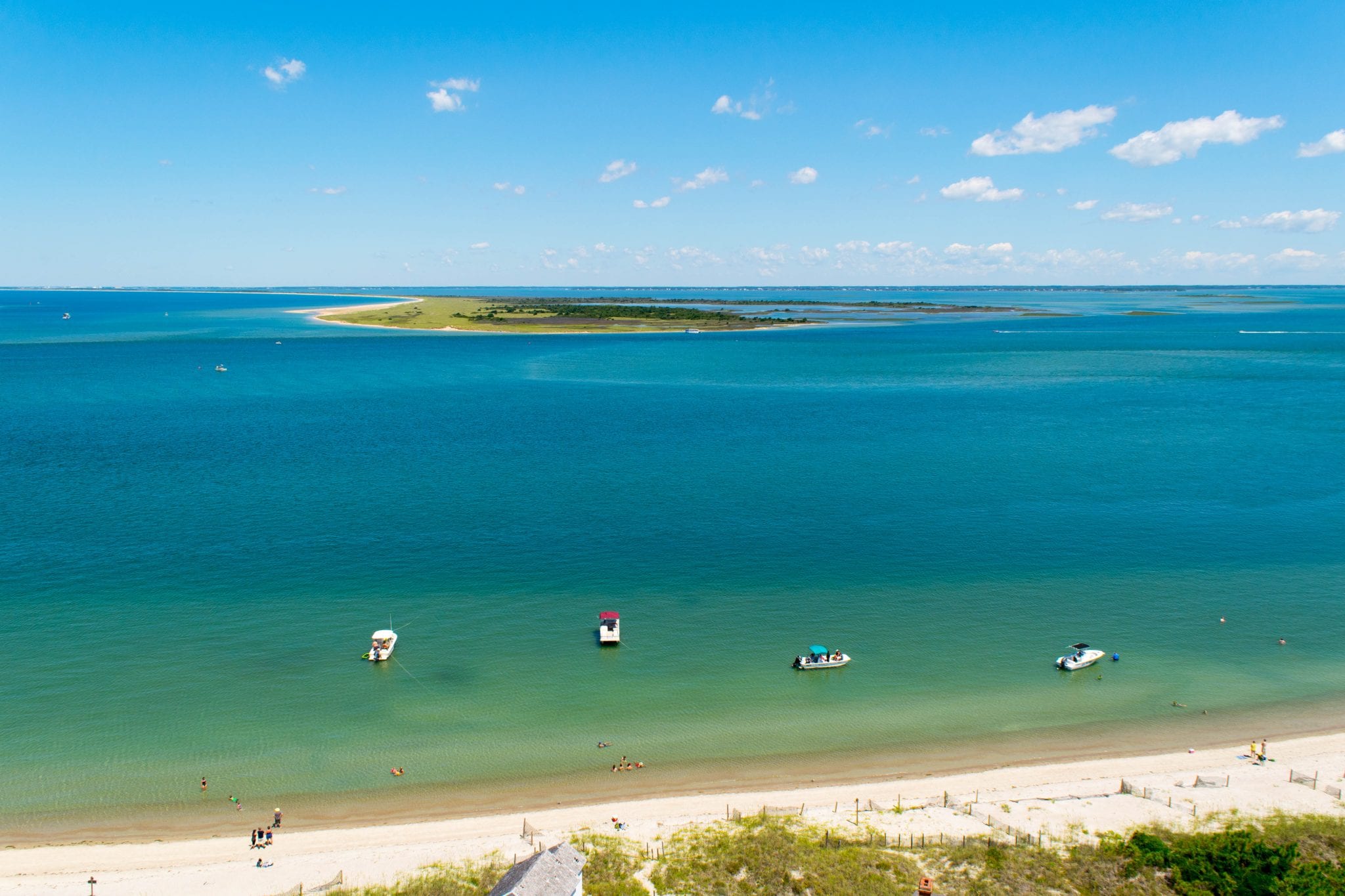 Boats near Cape Lookout seen from above--the coast of north carolina is one of the best honeymoon destinations in usa