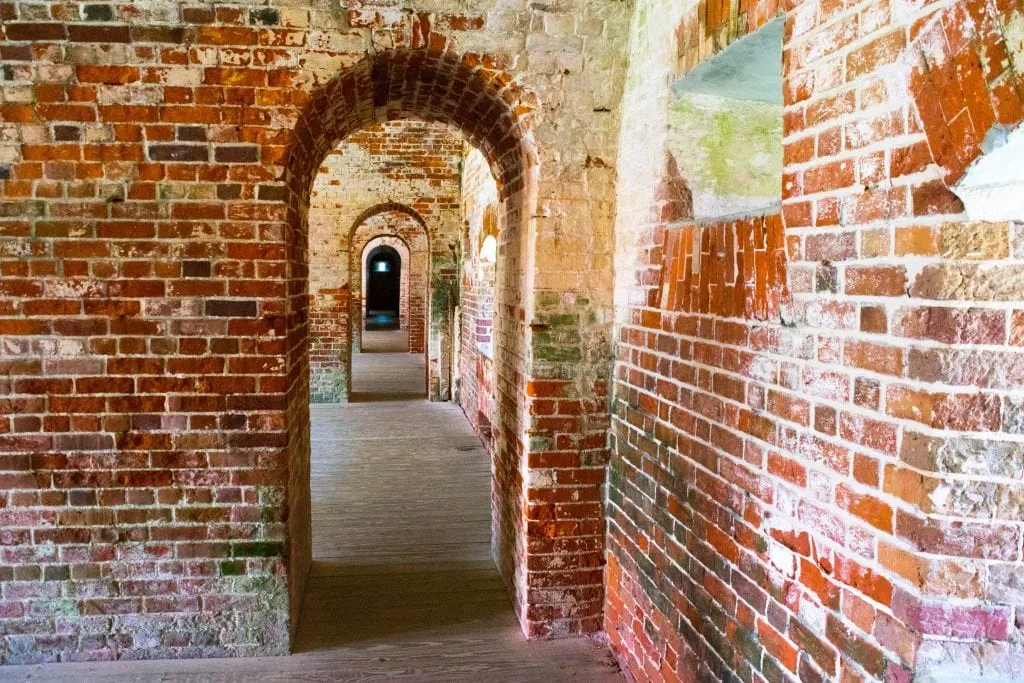 Brick walls of the interior of Fort Macon State Park NC