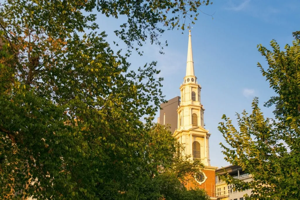 Steeple of Park Street Church in Boston MA, one of the best things to see in Boston MA