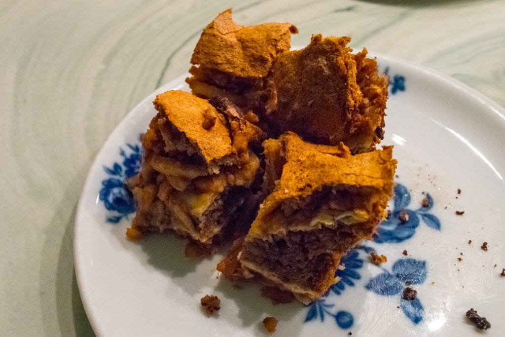 hungarian cake served on a blue and white plate on a food tour in budapest with taste hungary