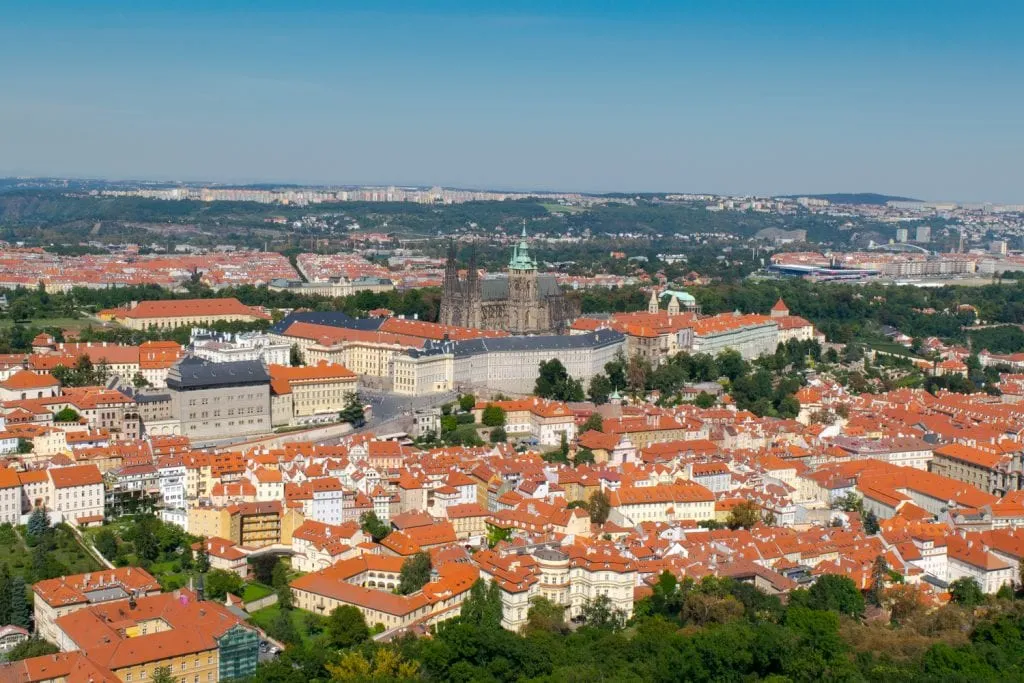 view of prague skyline from Prague Castle Grounds