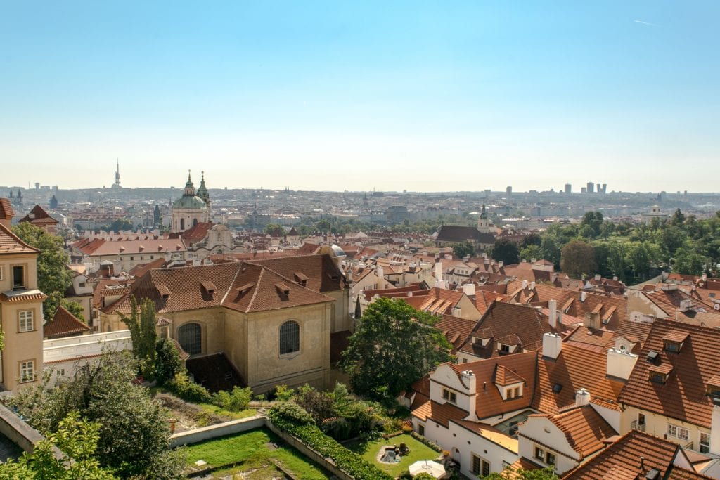 view of the prague skyline from near prague castle, a free view to enjoying on a prague travel budget