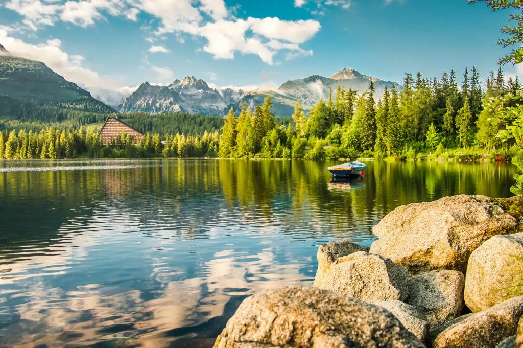 lake surrounded by mountains in slovakia high tatras