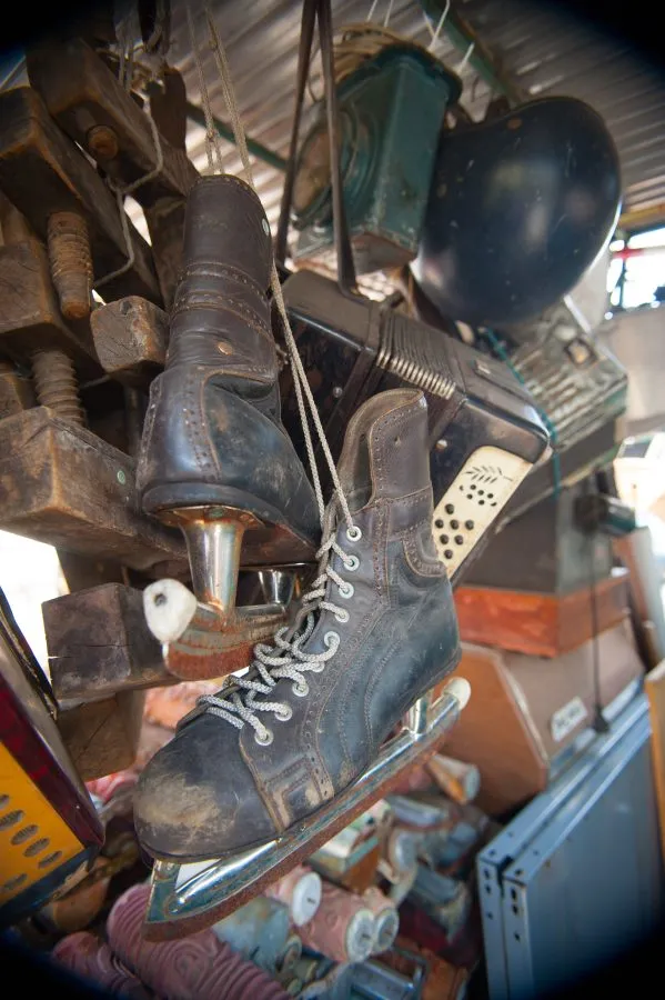 old skates for sale at a budapest flea market