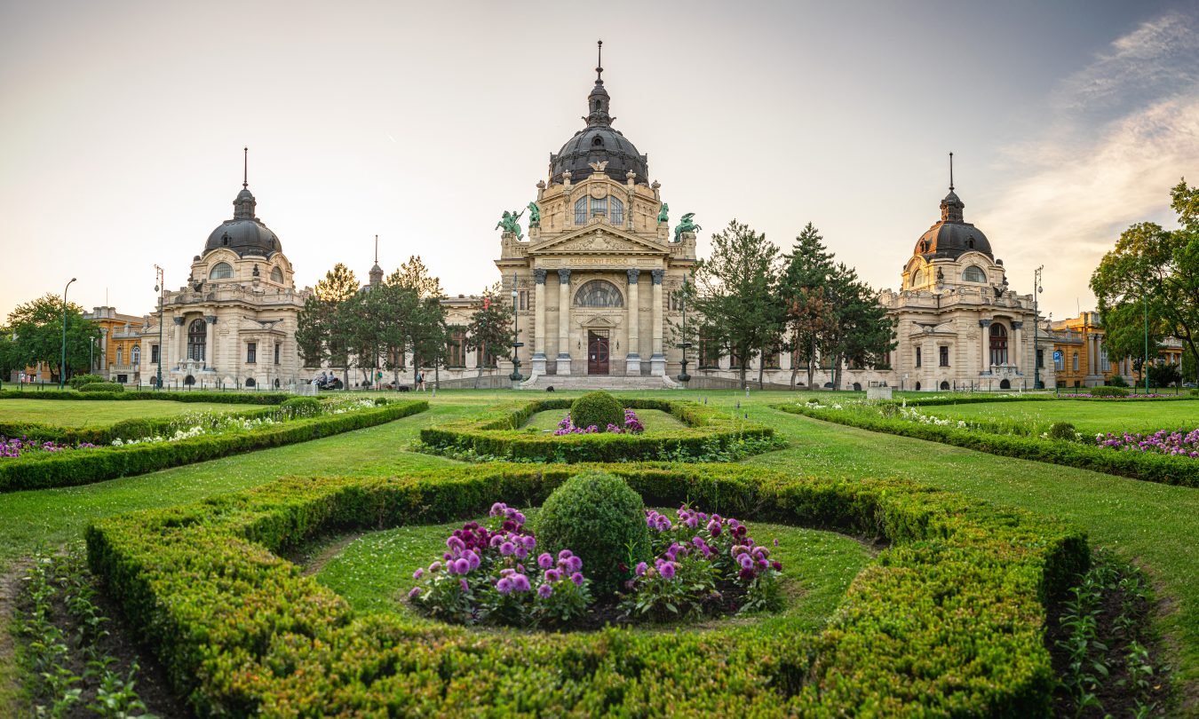 exterior of szechenyi thermal baths in city park budapest things to do