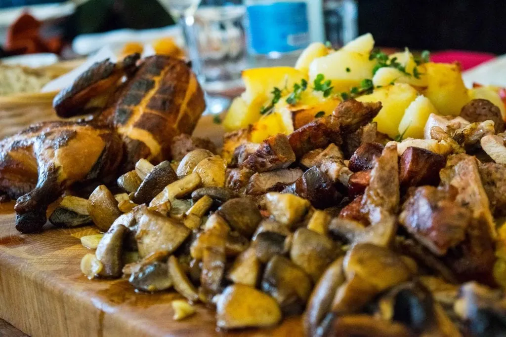 plate of meat and potatoes in a restaurant in bucharest romania