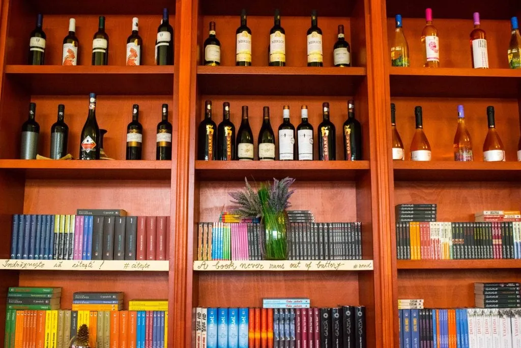 wine on display in la mama restaurant bucharest