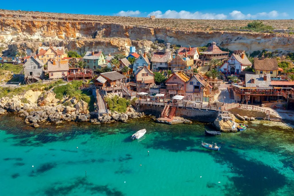 view of malta popeye village from above