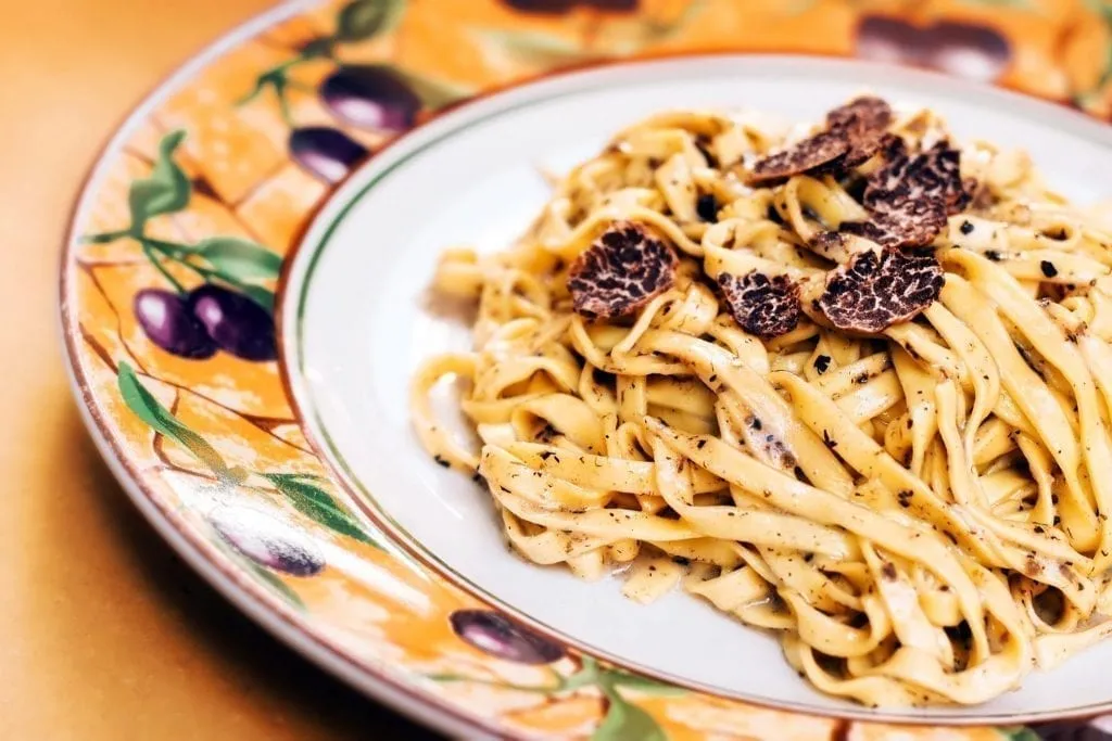 Truffle pasta shot from above, a must-try food in Florence Italy