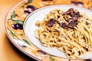 Truffle pasta shot from above, a must-try food in Florence Italy