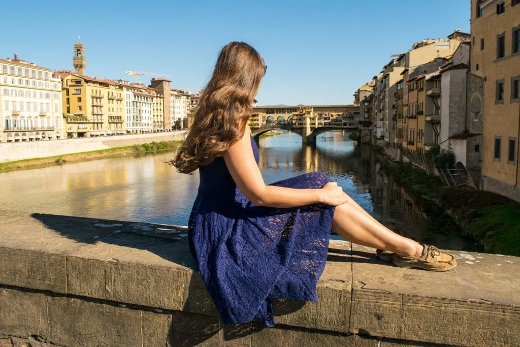 Best Views of Florence: Girl near Ponte Vecchio