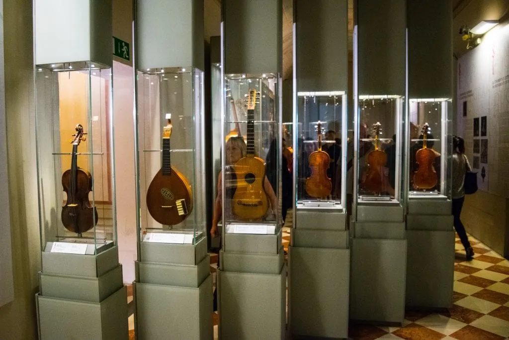 collection of musical instruments in gallera dell'accademia in florence italy