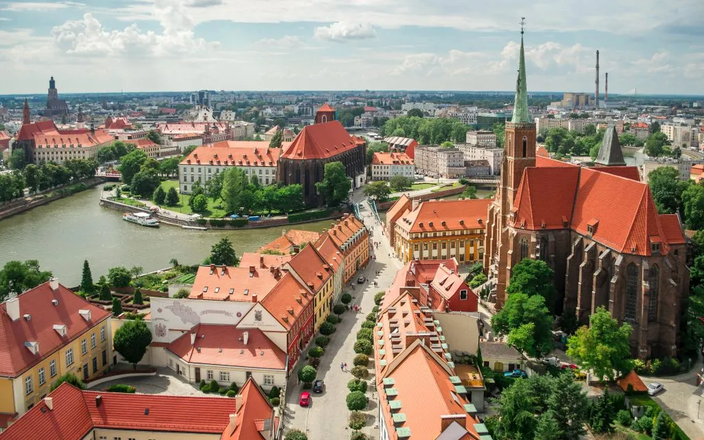 wroclaw poland as seen from above, one of the cheapest places to visit in europe