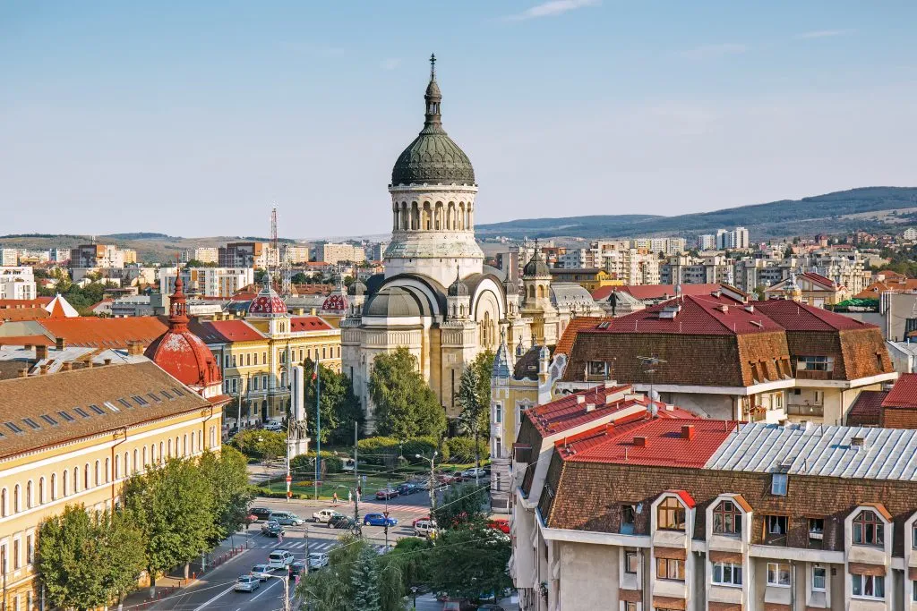 cityscape of cluj-napoca in romania with cathedral prominent