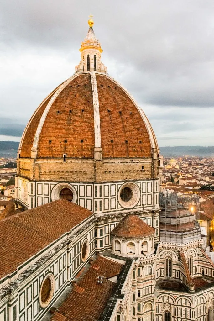 Vertical View of dome of Cathedral of Santa Maria del Fiore at sunset