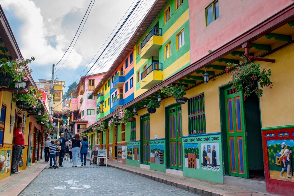 Colorful street in Guatape Colombia, one of the best things to do with 14 days in Colombia