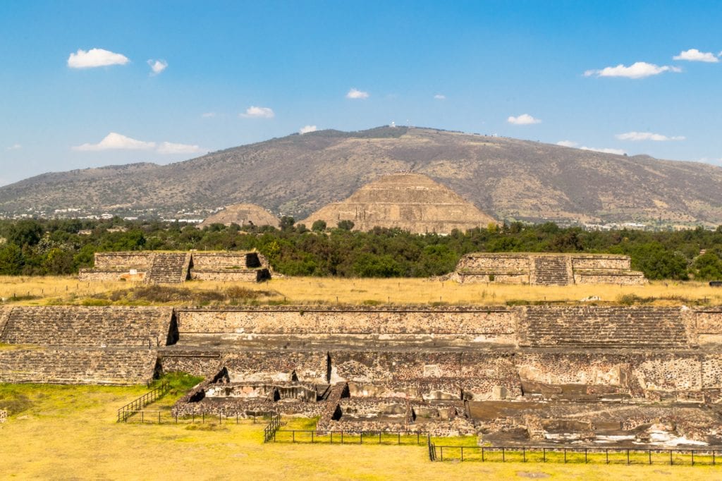 layered view of the pyramids of teotihuacan mexico