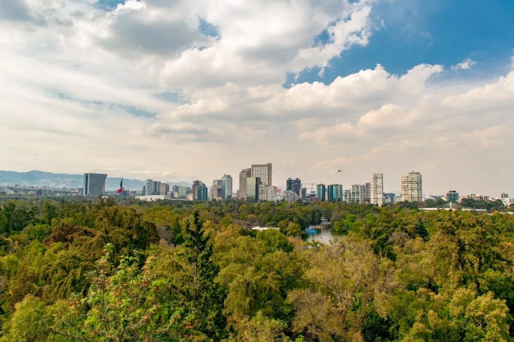 view of mexico city skyline from above chapultepec park