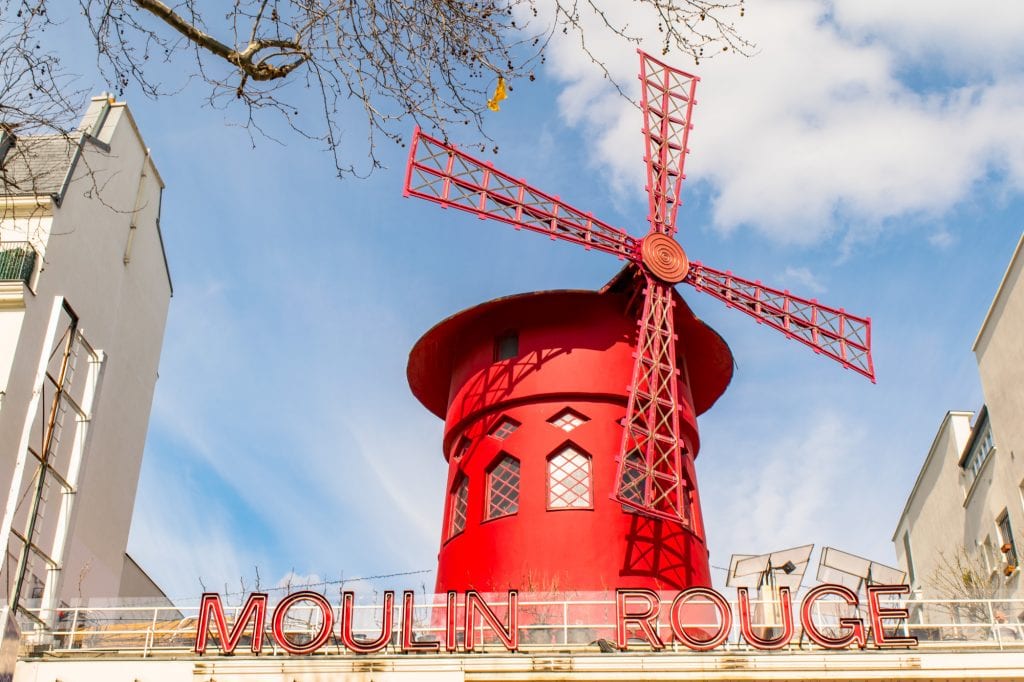 Red windmill of the Moulin Rouge, one of the most popular photography spots in Paris