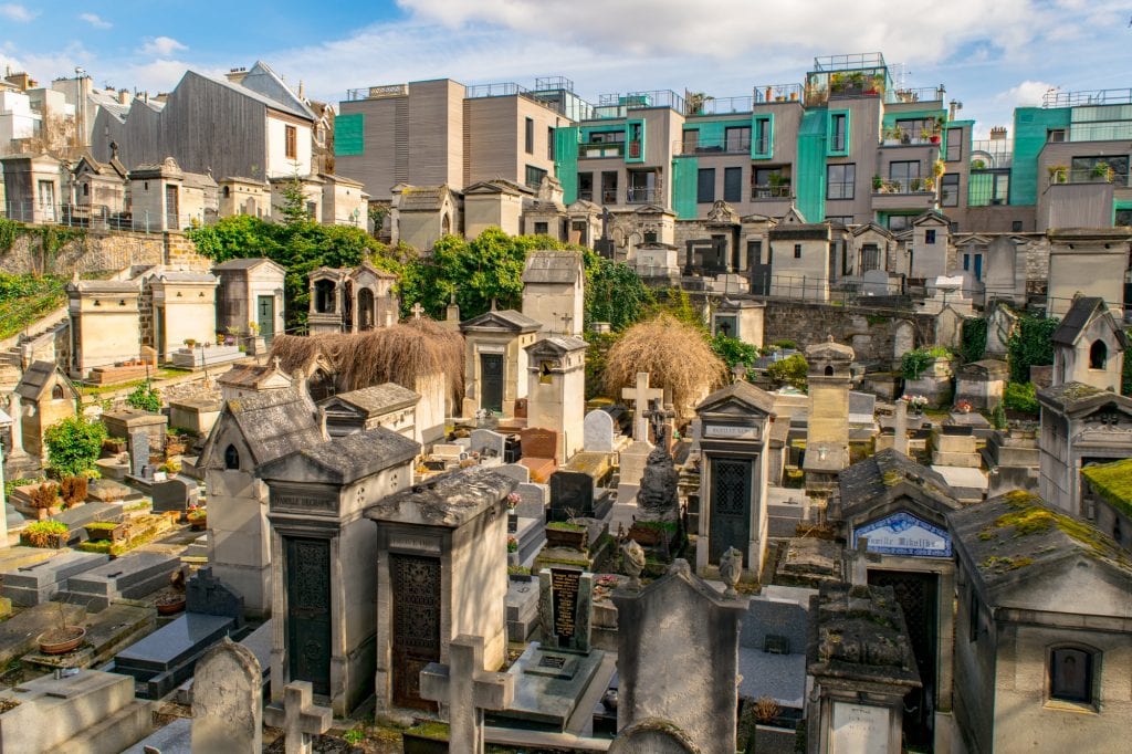 Montmartre Cemetery, one of the hidden gems in Paris, shot from above