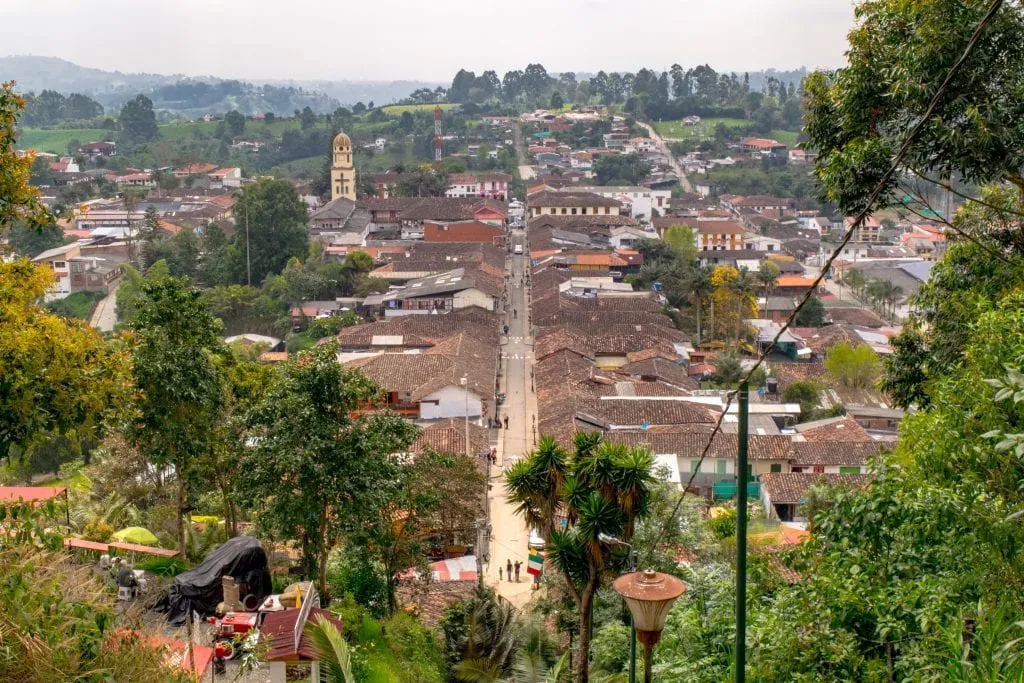 view of salento colombia from above, one of the best places in colombia in 2 weeks