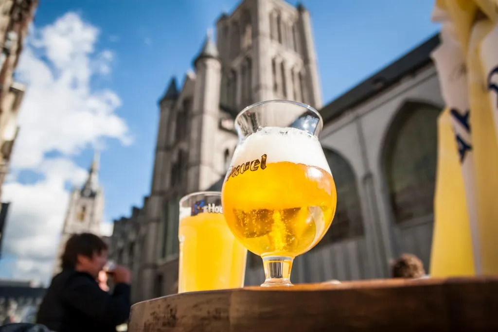 2 belgian beers on a terrace in ghent belgium