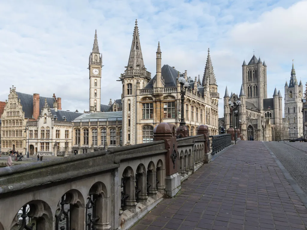 view of medieval towers from st nicholas bridge