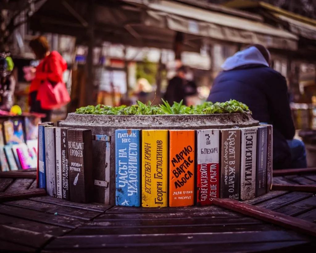 open book market bench in sofia bulgaria, one of the best europe bookstores