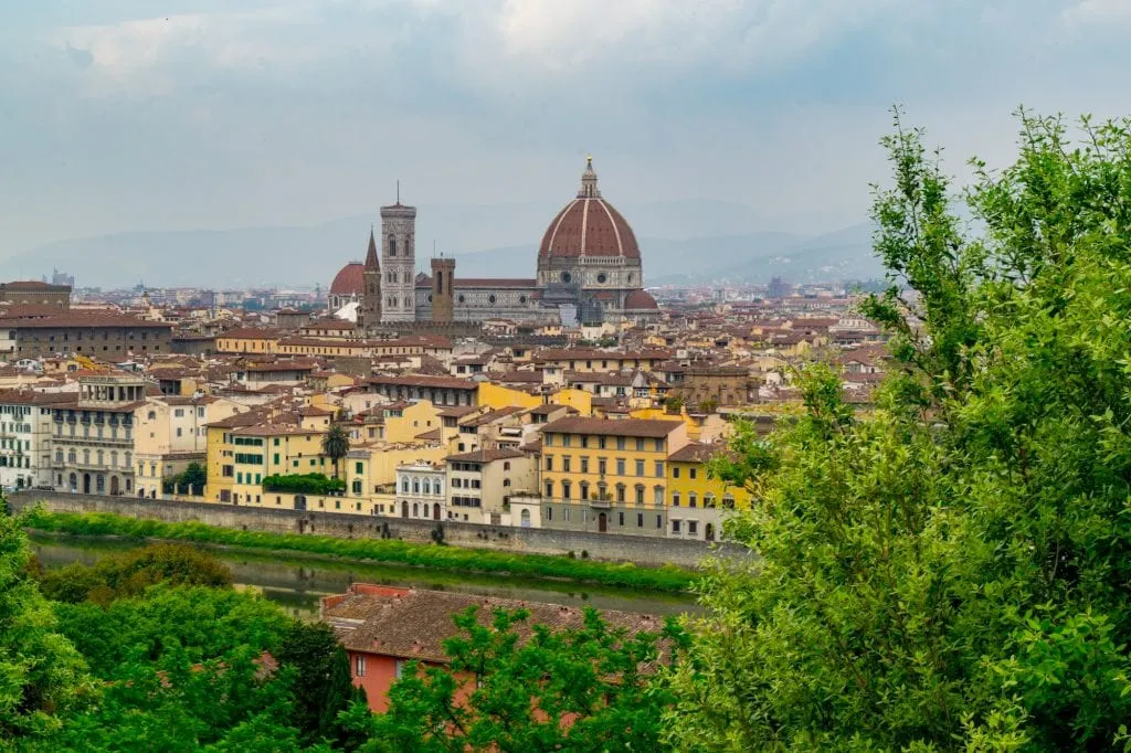 view of florence skyline and duomo from piazzale michelangelo, one of the best things to do in florence italy