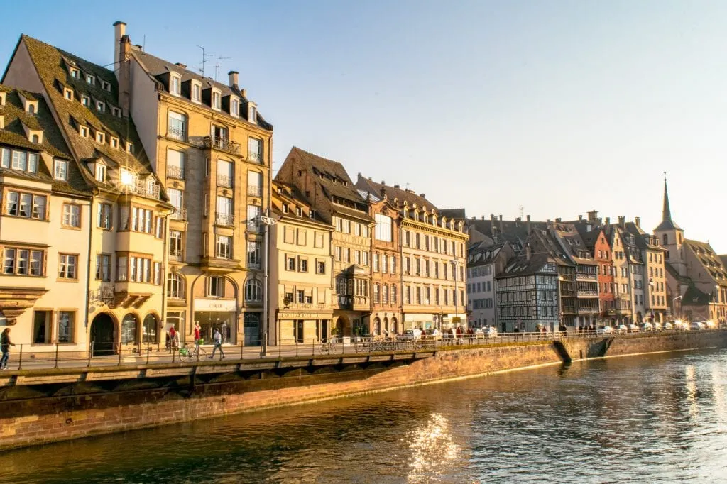 view of historic center of strasbourg france along the river
