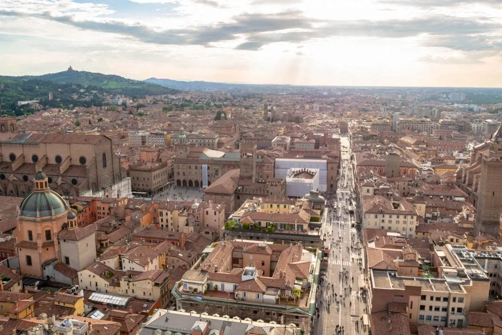 cityscape of bologna from asinelli tower, one of the best things to do bologna italy