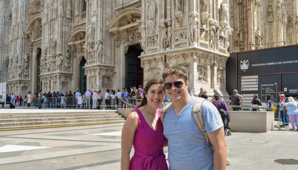 kate storm and jerem storm in milan piazza del duomo as part of a one day in milan itinerary