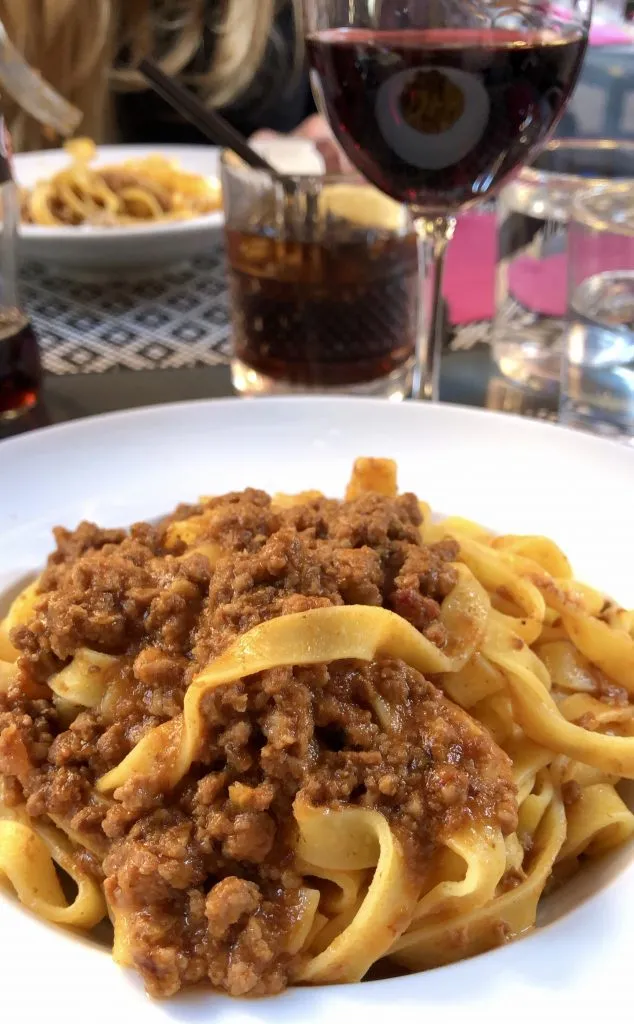 plate of tagliatelle al ragu on the table in bologna attractions