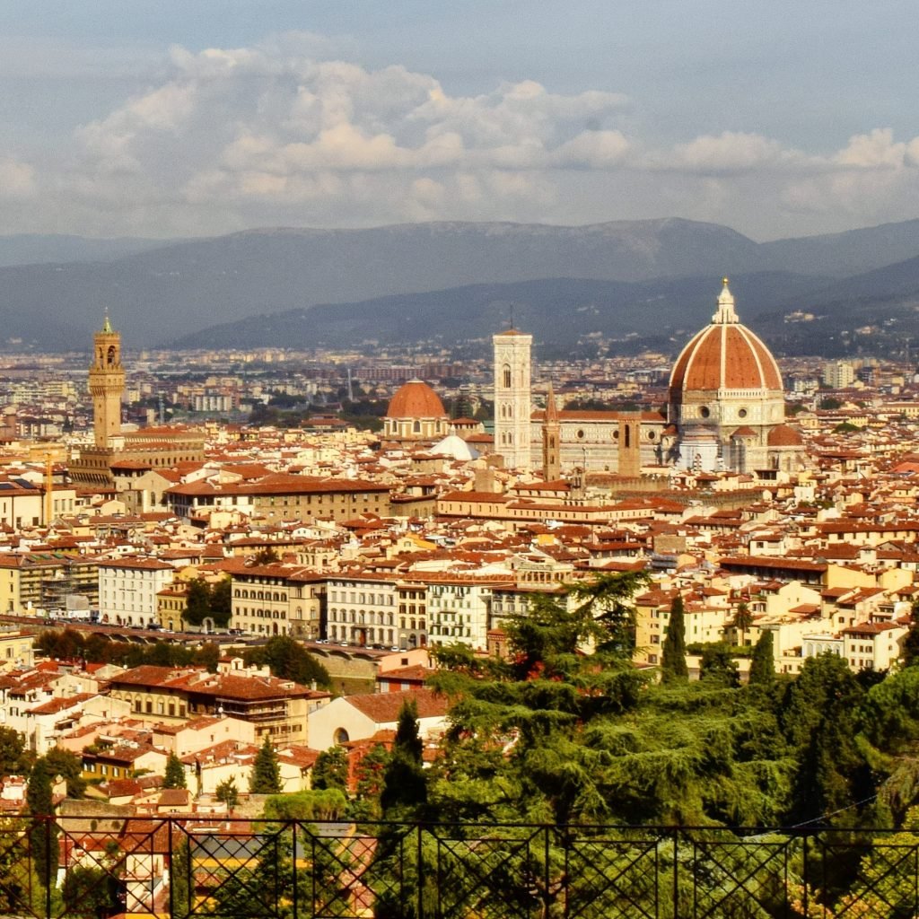 florence skyline from piazzale michelangelo on a cloudy day, one of the most instagrammable places in florence italy