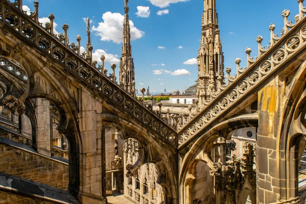 view of milan rooftop terraces at milan duomo piazza, one of the best things to do in milan in one day