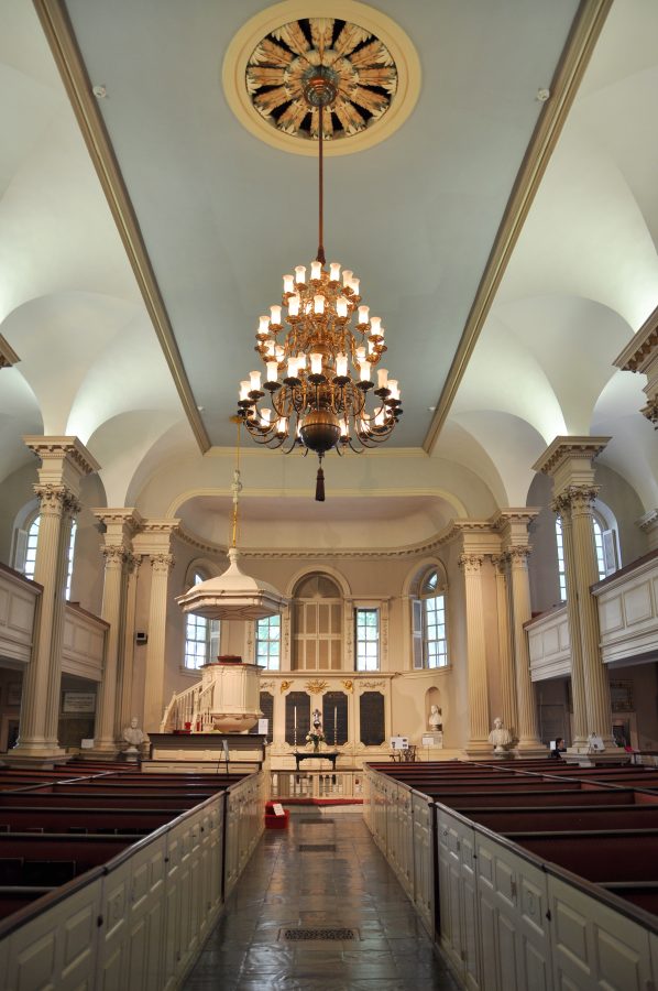 interior of kings chapel in boston, a stop along the freedom trail and a great stop during a weekend boston itinerary