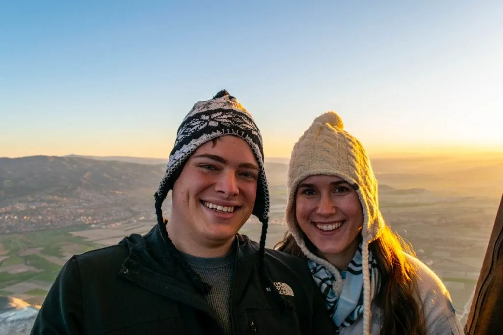 selfie of kate storm and jeremy storm in hot air balloon