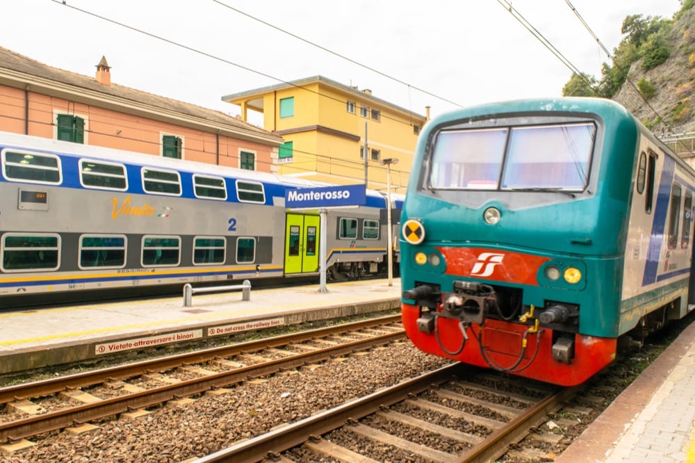 Train leaving the station in Cinque Terre