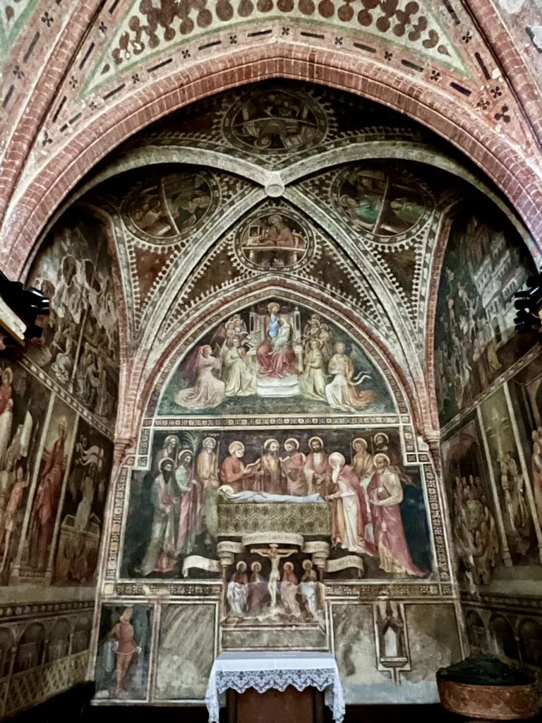 Chapel of Santa Caterina frescoes located inside the Collegiata di Santa Maria, as seen during a visit castell arquato italy