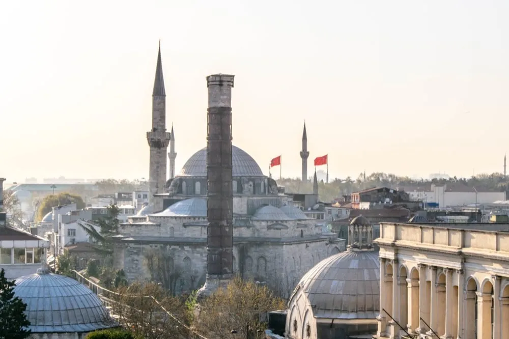 view of a mosque from inside hagia sophia, one of the best things to do in istanbul turkey