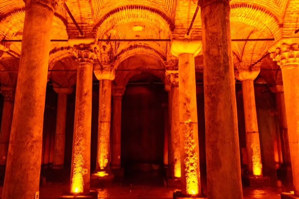interior of basilica cistern, one of the best places to visit in istanbul turkey