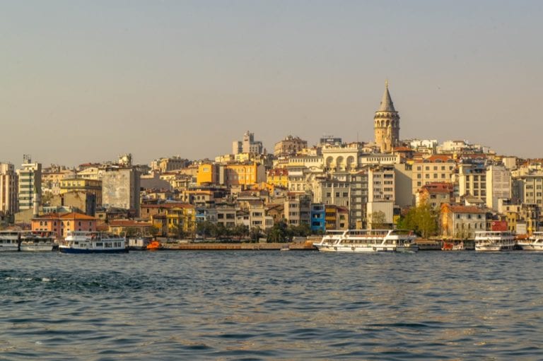 2 Days in Istanbul Itinerary: View of Galata Tower from Water