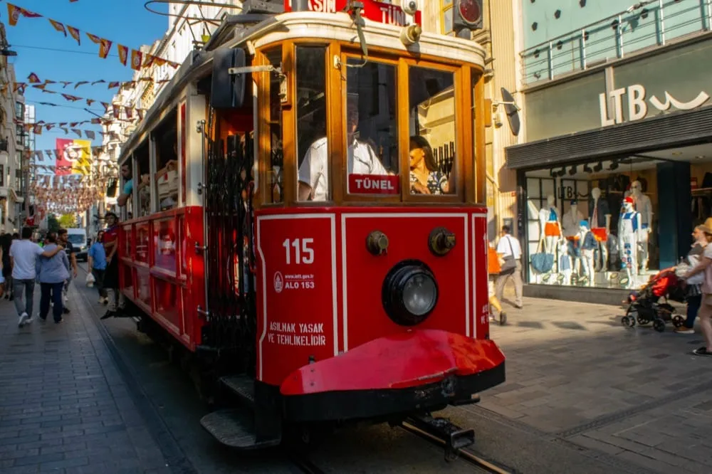 bright red Istiklal Tram, a fun sight during a 2 day istanbul itinerary