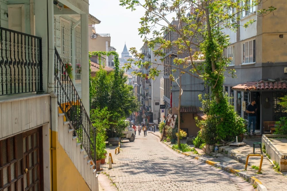 cobblestone street Cukurcuma neighborhoods in istanbul