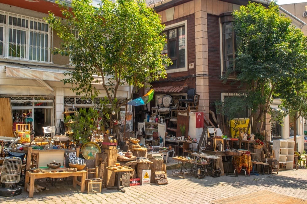 antiques for sale on a street of Cukurcuma neighborhood istanbul 