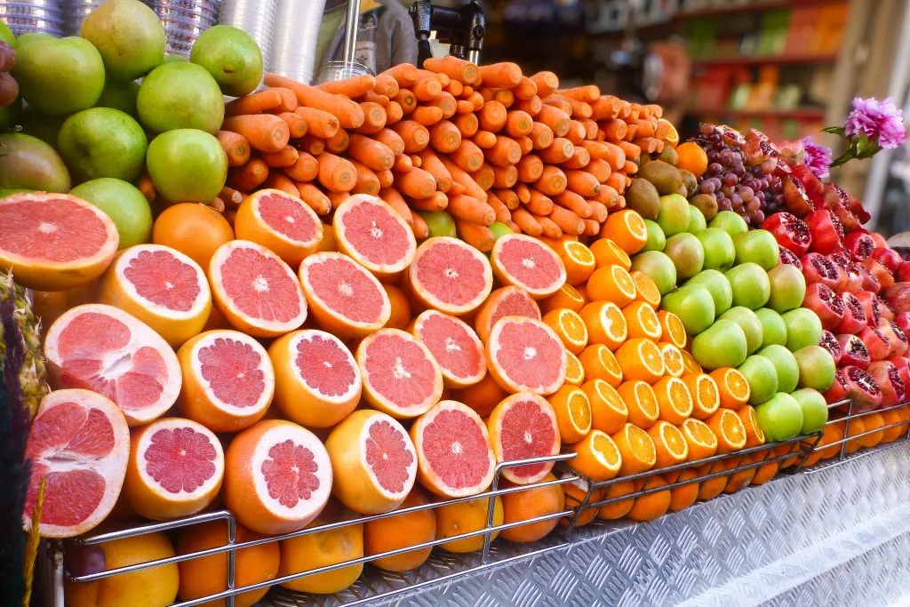 fruit juice stand in istanbul turkey with sliced fruit